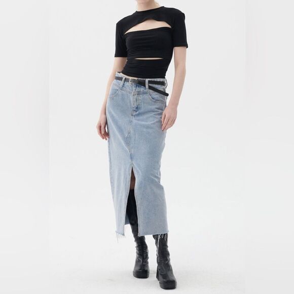 Storets Peyton Midi Blue Denim Skirt Size XS - Picture 4 of 13